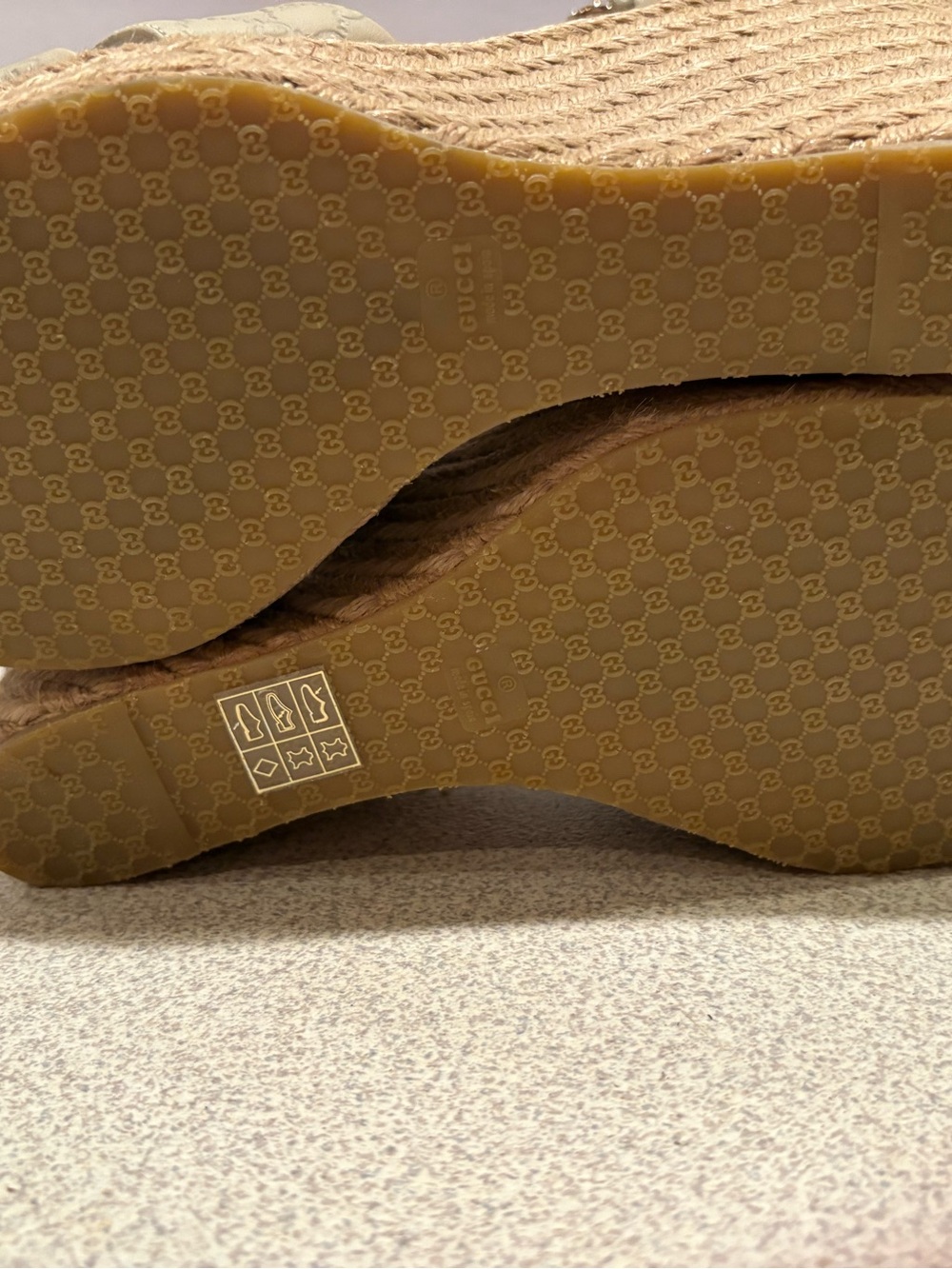Gucci Beige GG Monogram Espadrille Wedge Sandals Penelope 41.5/11.5 New - Picture 13 of 16